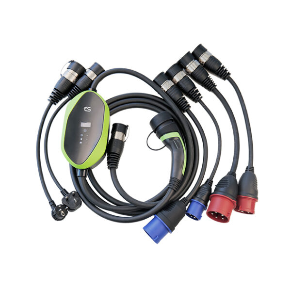 Multi-Standard Portable EV Charger 6A-32A 11kW-22kW IP67 IK10 with APP Scheduled Charging & Aviation Plug